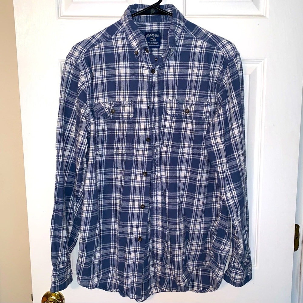 Faded Glory Blue & White Plaid Shirt - Small